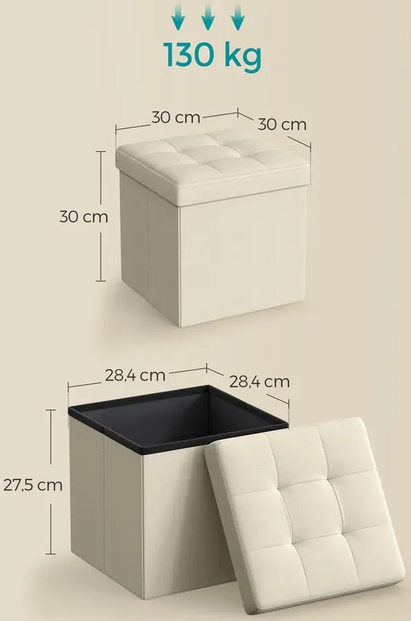 Tapicerowana pufa ze schowkiem kremowa biel - Romina