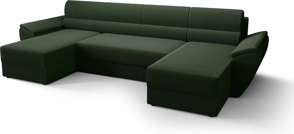 BEDANTE narożnik REBIU2 Poso 14 ciemnozielony z funkcją spania sofa w kształcie litery U z pojemnikiem na pościel