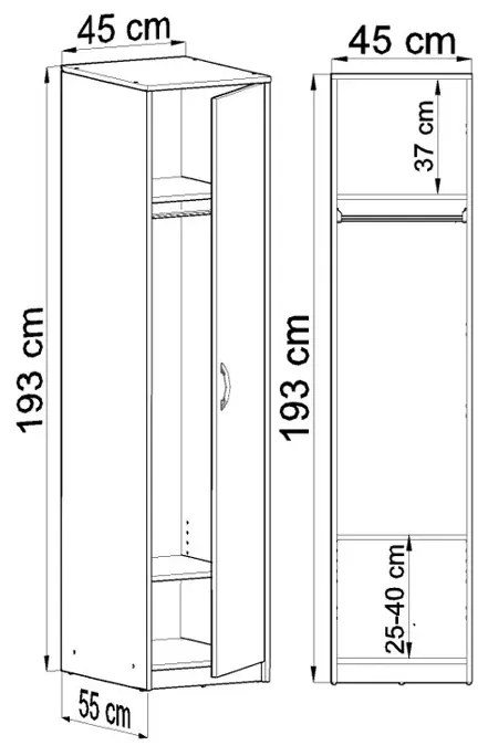 Biała wąska szafa z drążkiem i półkami S9-S46
