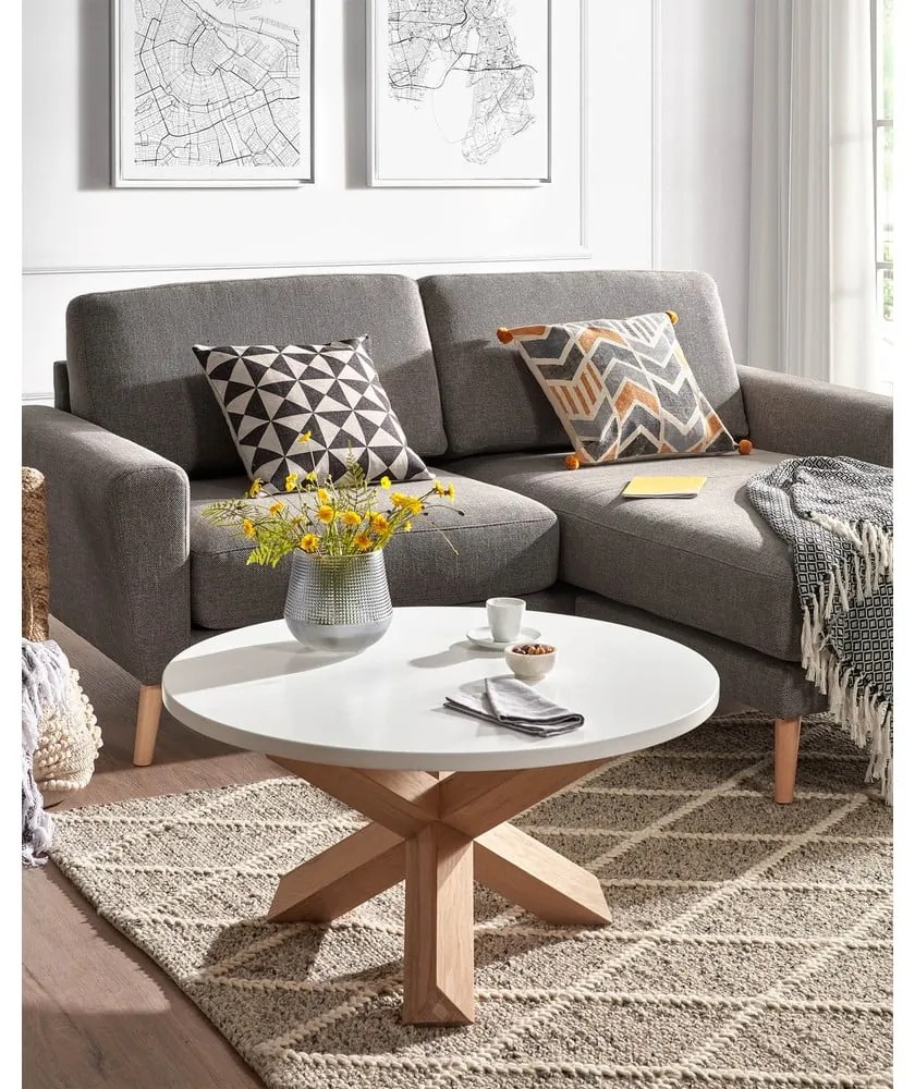 Biały/w naturalnym kolorze okrągły stolik z białym blatem ø 65 cm Lotus – Kave Home