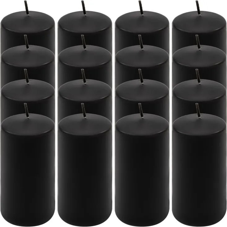 Zestaw świec filarowych, 10 cm, Ø 5 cm, czarne, 16 szt.