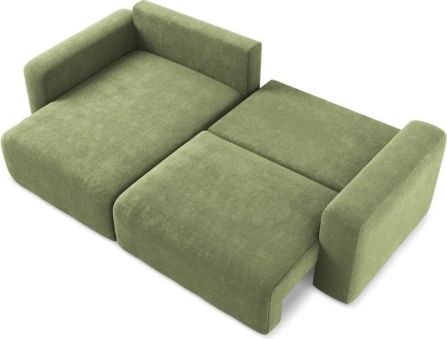 Zielony rozkładany narożnik ze schowkiem z tkaniny szenilowej (lewostronny/z szezlongiem) Kona – Makamii