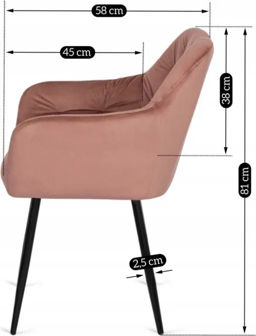 Krzesło Tapicerowane do Salonu VIKI Różowe Welurowe Nowoczesne Loft