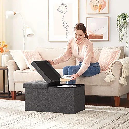 SongmicsHome Taboretka z miejscem do przechowywania OTO, 76x38x38cm, antracyt