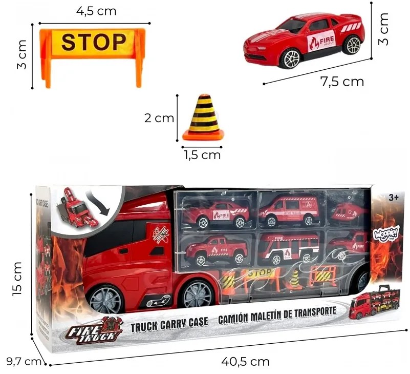 Woopie zestaw ciężarówka transporter 3w1 czerwony 11 el.