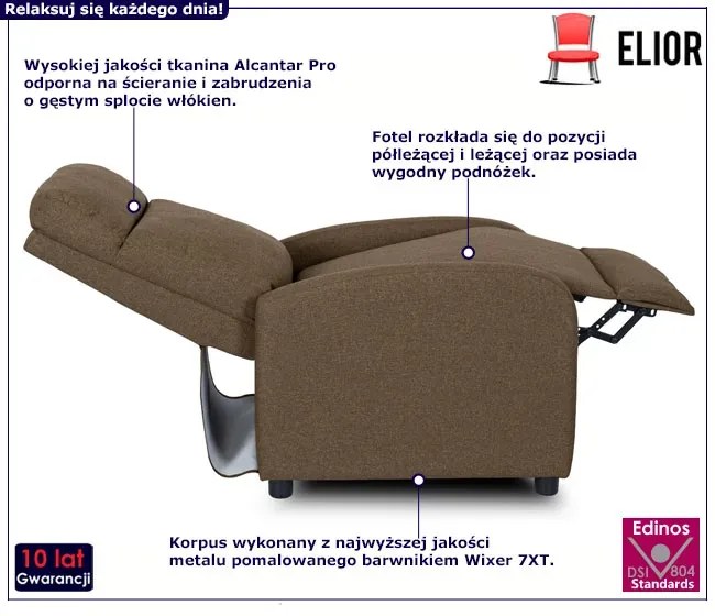 Brązowy Fotel Z Podnóżkiem Do Pokoju P0-R68