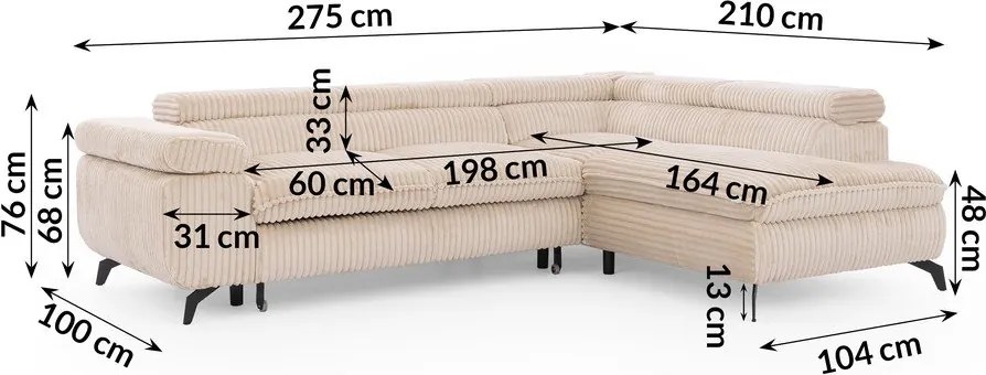 Beżowy sztruksowy narożnik (prawostronny/w kształcie litery L) Marbeya – Ropez