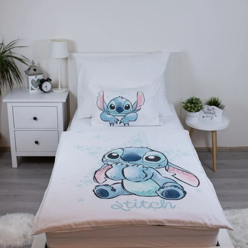 Biała bawełniana pościel dziecięca do łóżeczka 100x135 cm Lilo and Stitch "White Star" – Jerry Fabrics