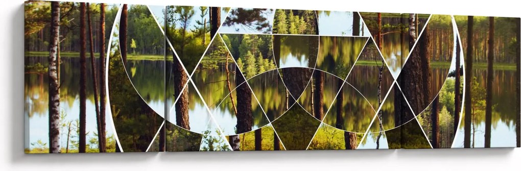 Obraz - Geometryczny kolaż na tle nordyckich lasów (170x50 cm)