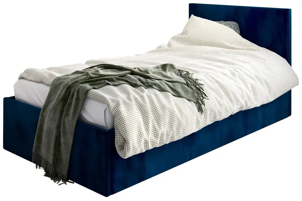 Granatowe tapicerowane łóżko z pojemnikiem H8-E62