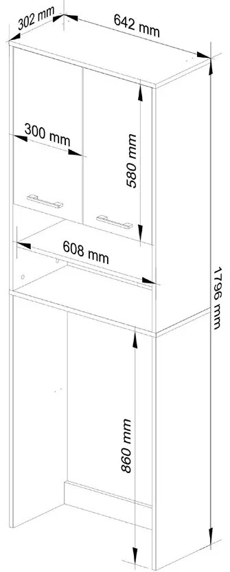 Regał łazienkowy nad pralkę biały + czarny połysk B9-W53