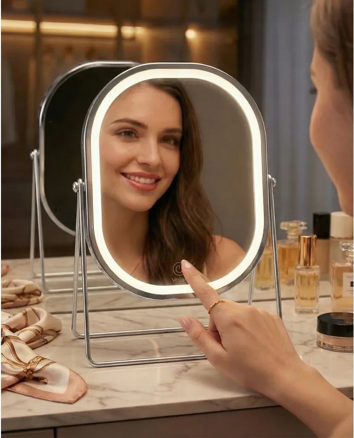 Lusterko Do Makijażu PREMIUM Kosmetyczne POŁYSK Metalowe PODŚWIETLANE LED