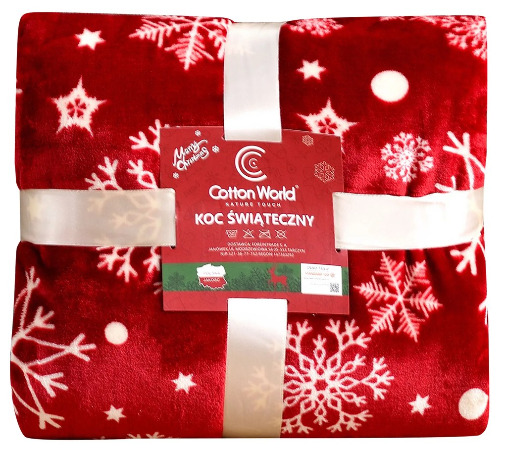 Czerwony świąteczny mikropluszowy koc SNOWFALL Rozmiar: 200 x 220 cm