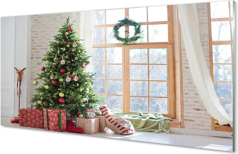 Szklany Panel Świąteczne Choinki i Podarki