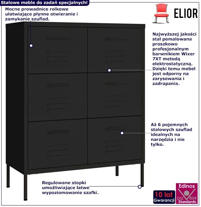 Czarna stalowa szafka na narzędzia go garażu B5-K78