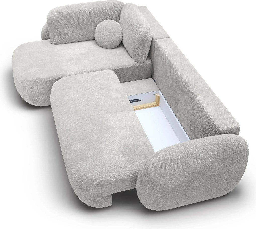 Masseno Narożnik AMICO z funkcją spania i pojemnikiem na pościel Narozniki L, Rozkładana sofa - Jasnoszary, EGON 07