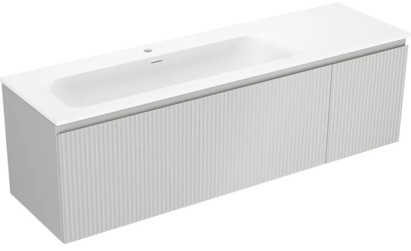 Mexen Rivel szafka łazienkowa 160 cm z umywalką Vela lewą, 1S, 1D, ryflowana, szara mat/biała mat - 91A23-16047-3-BBFF62-W23L01