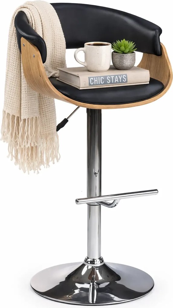 Hoker Obrotowy Czarny Tapicerowany Z Oparciem M9-G12