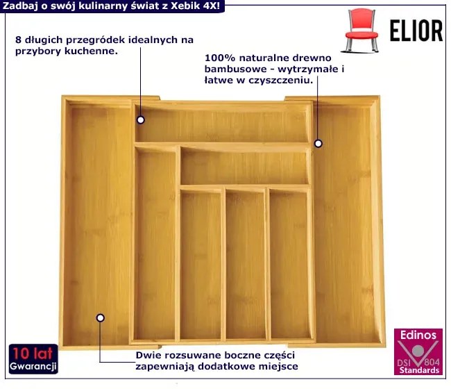 Bambusowy wkład do szuflady - Xebik 4X