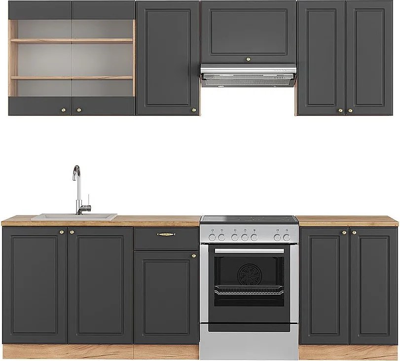 Szafki kuchenne anthracite country house/gold kraft oak 240x46x81.6 fame-line