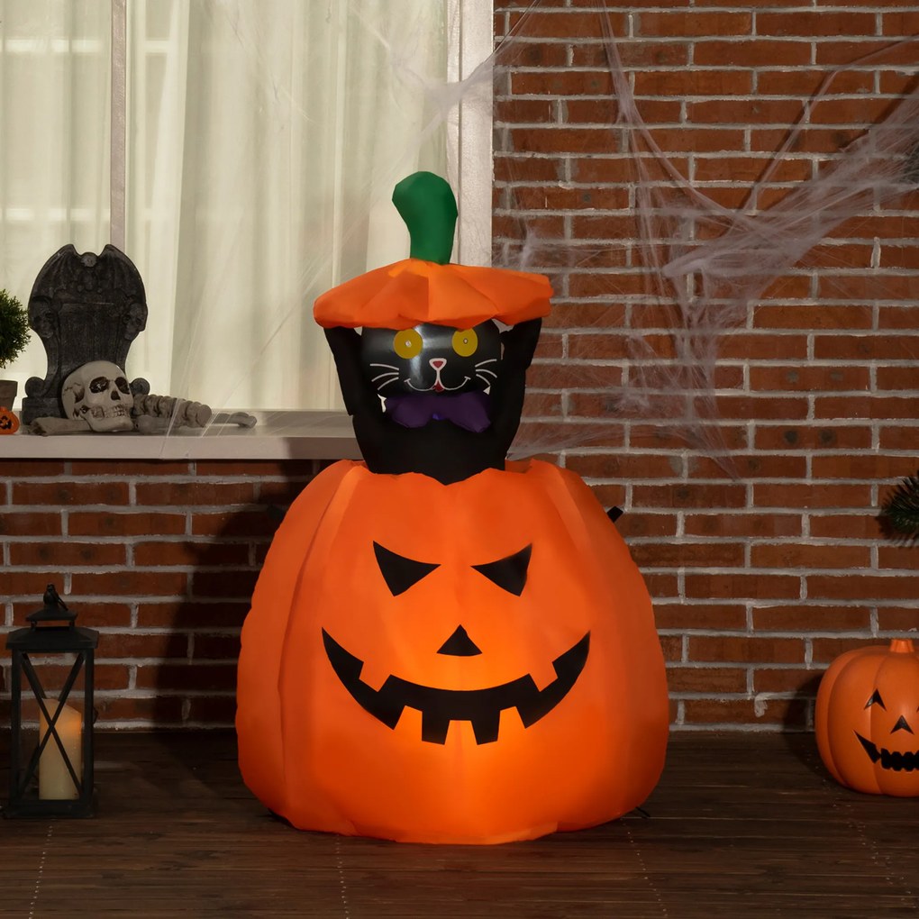 Outsunny Duch Dyni z Ruchomym Kotem Dekoracja Halloweenowa Nadmuchiwana z Oświetleniem LED 76 x 64 x 115cm
