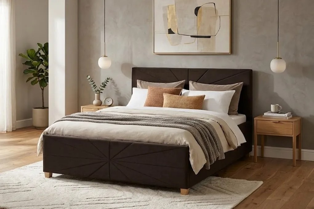 Łóżko PATI 180x200 cm Brąz Z materacem