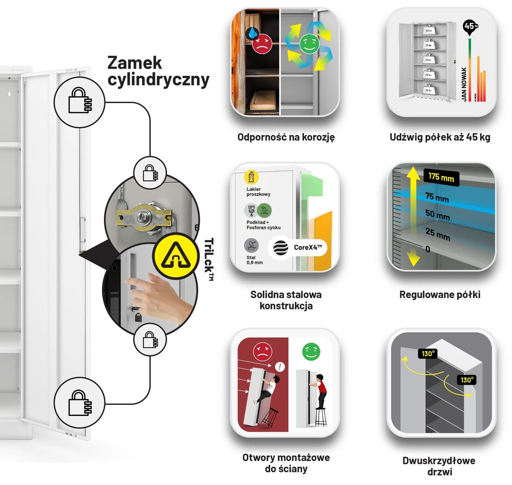 Szafa metalowa biurowa biała: JAN Compact 1750 x 800 x 400 mm
