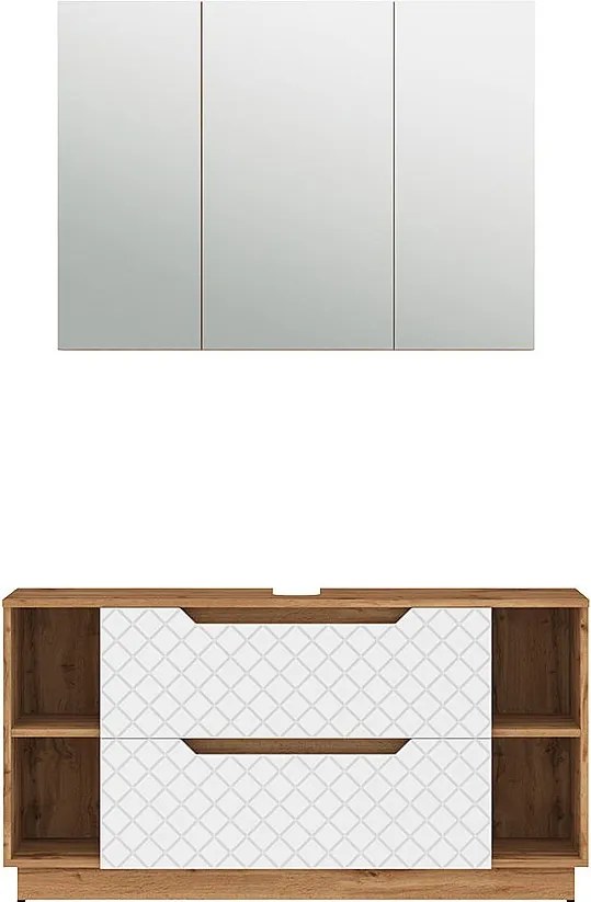 Zestaw mebli łazienkowych dąb/biały ze strukturą płytek 119.2x35x62.5 lotta