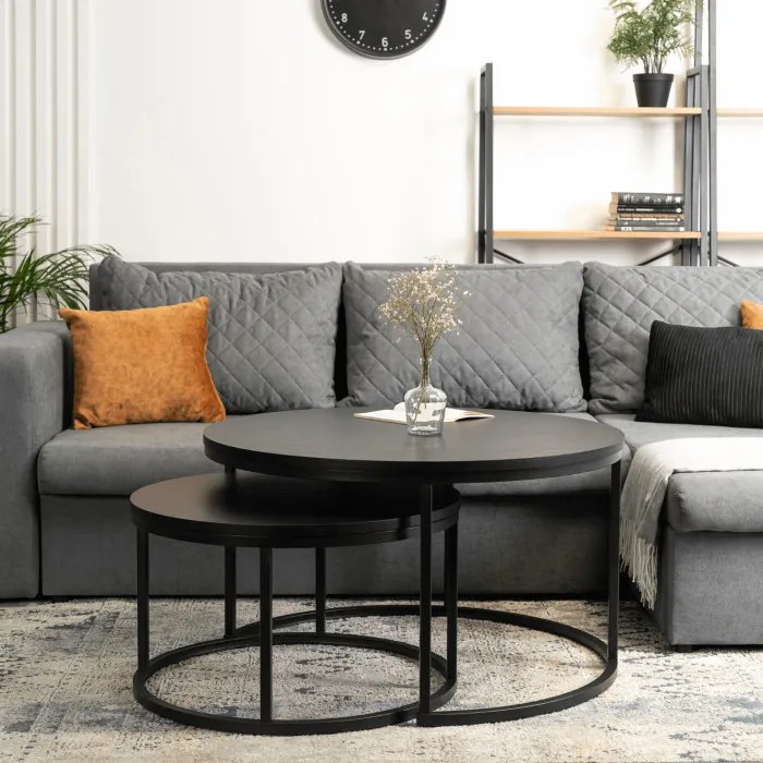 Zestaw Stolików Kawowych MANU MAX 60 cm/80 cm Czarny Nowoczesny Loft