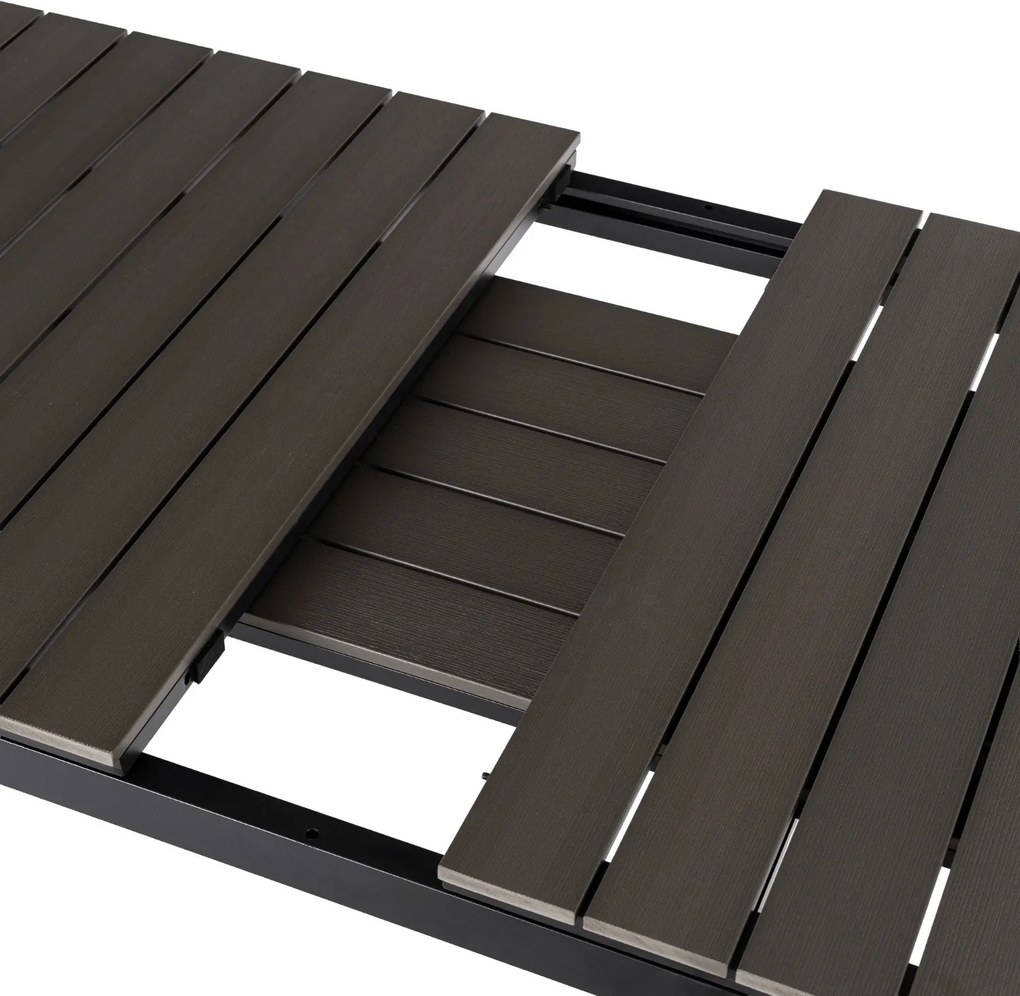 Rozkładany stół ogrodowy, kompozytowy Castello 140-180 cm, blat ciemnoszary dąb, podstawa czarna