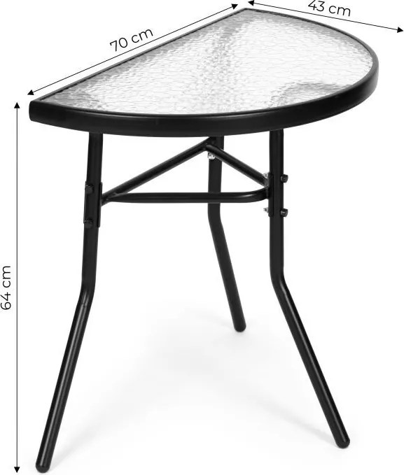 Szklany stolik ogrodowy półokrągły Tulum 090 - na balkon, taras, patio
