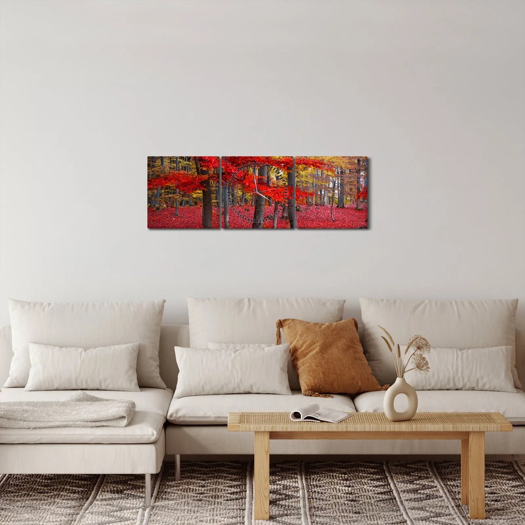 Obraz - Czerwony Las (z zegarem) (90x30 cm)
