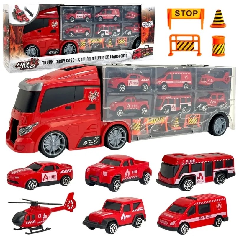 Woopie zestaw ciężarówka transporter 3w1 czerwony 11 el.