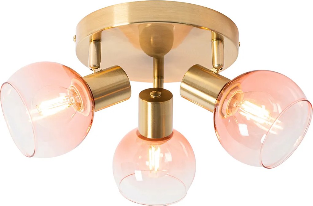 Plafon art deco złoty z różowym szkłem 3-źródła światła - Vidro
