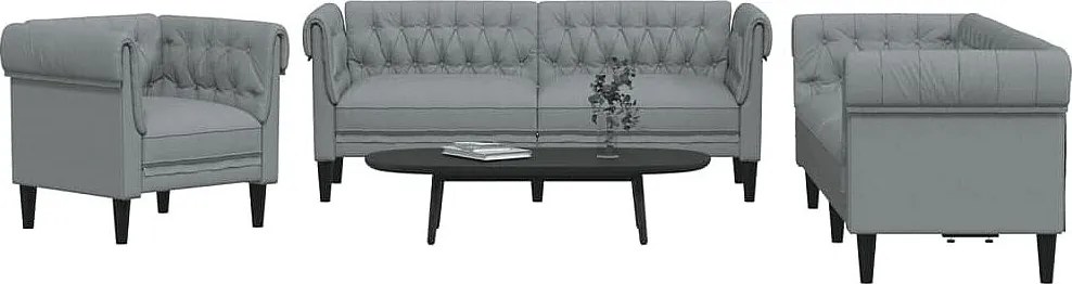 Zestaw 3-częściowy sofa jasnoszara z tkaniny poliestrowej, 1 fotel + 2- i 3-osobowa sofa, nowoczesny i wygodny design