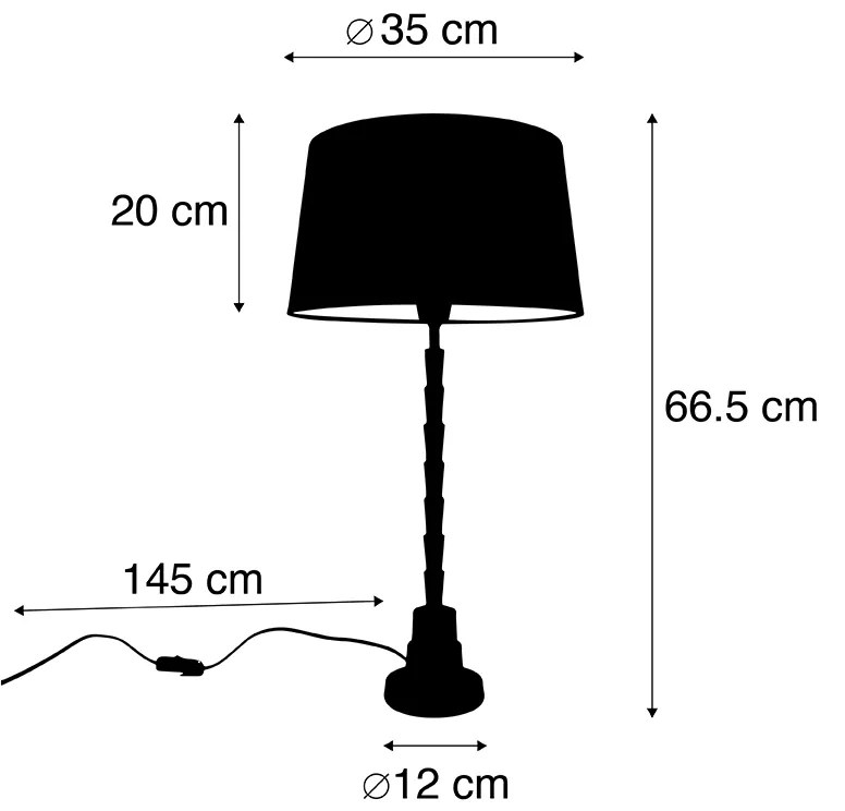 Lampa stołowa w stylu art deco brązowa z czarnym abażurem z bawełny 35 cm - Pisos ArtDeco Oswietlenie wewnetrzne