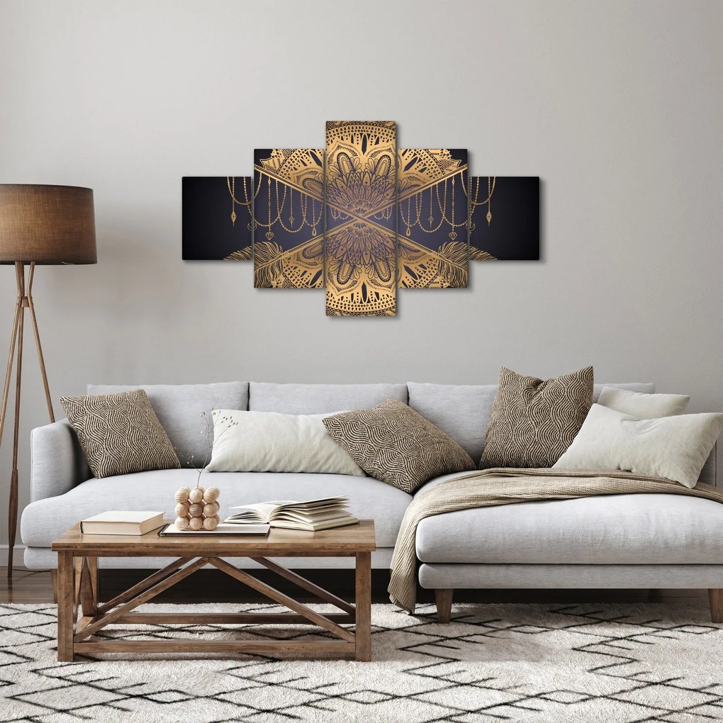 Obraz - Złota mandala ze strzałkami (125x70 cm)