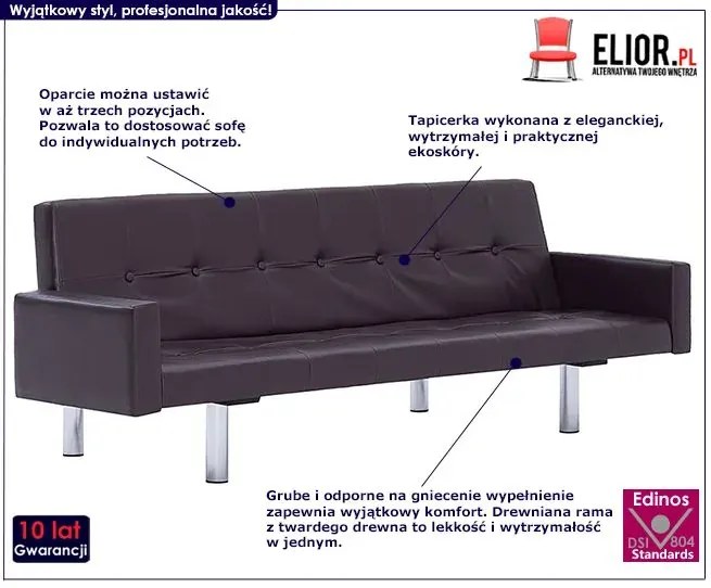 Rozkładana sofa Nesma 2X z podłokietnikami -  brązowa