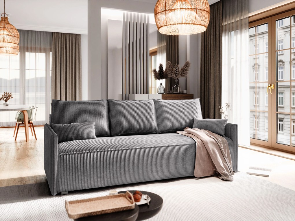 Masseno Sofa MESTOR z funkcją spania i pojemnikiem na pościel, Rozkładana sofa - Szary, POSO 60