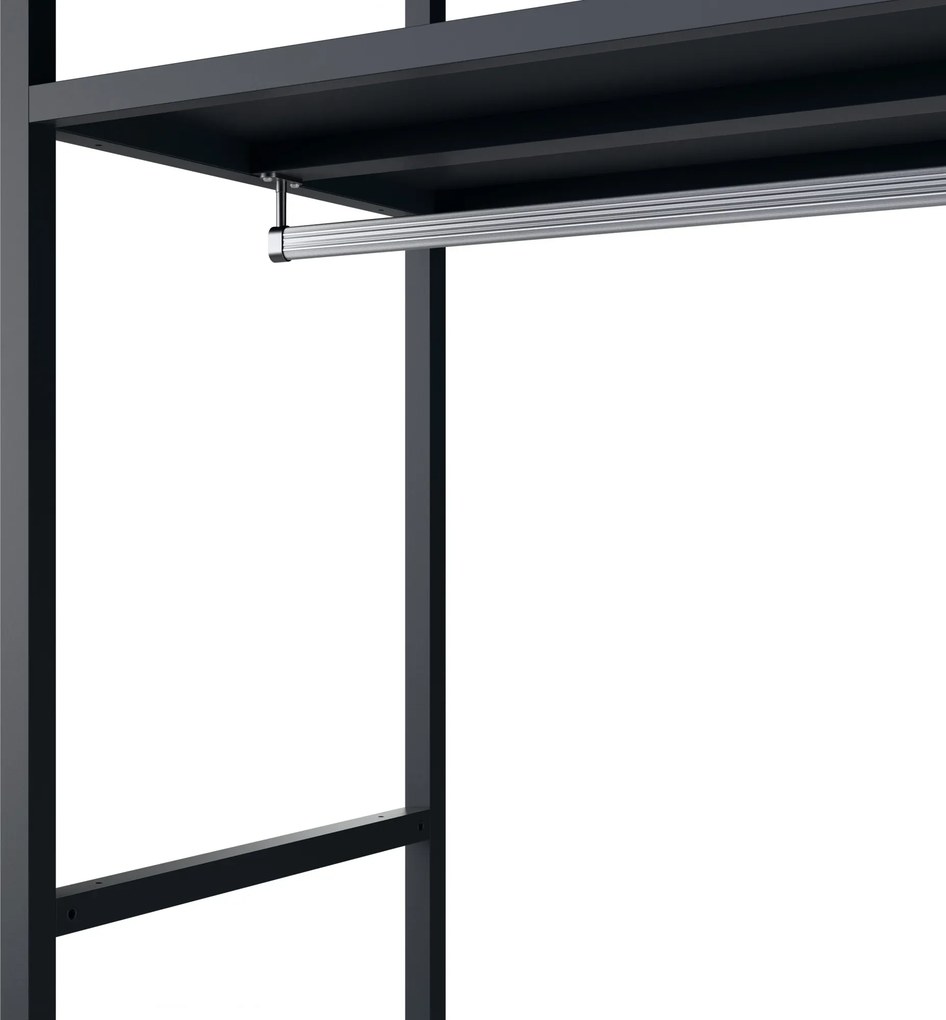 Regał biurowy otwarty z drążkiem na ubrania, do recepcji i poczekalni, metalowy, antracytowy, 800x2200x400 mm: ARIEL