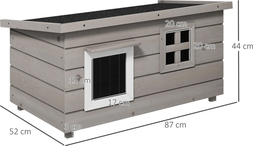 PawHut dom kot chata dla kota z asfaltowym oknem dachowym odporne na zimę drewno jodłowe szare