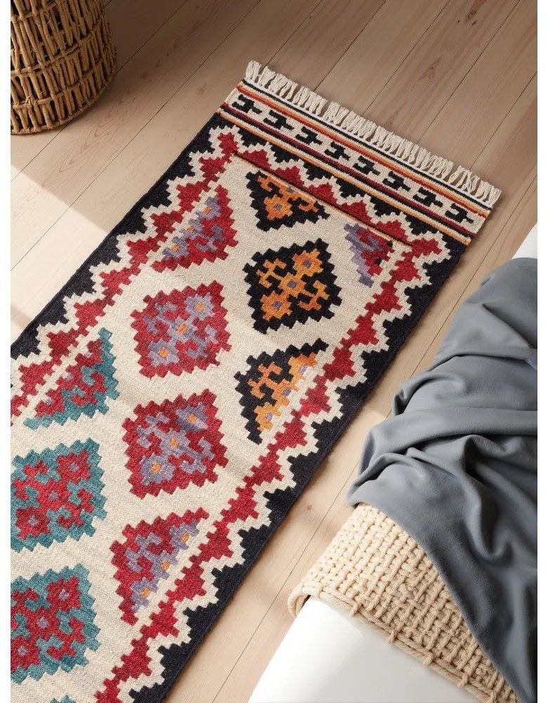 Czerwony wełniany chodnik dwustronny tkany ręcznie 60x190 cm Kamal Kian – Nouristan