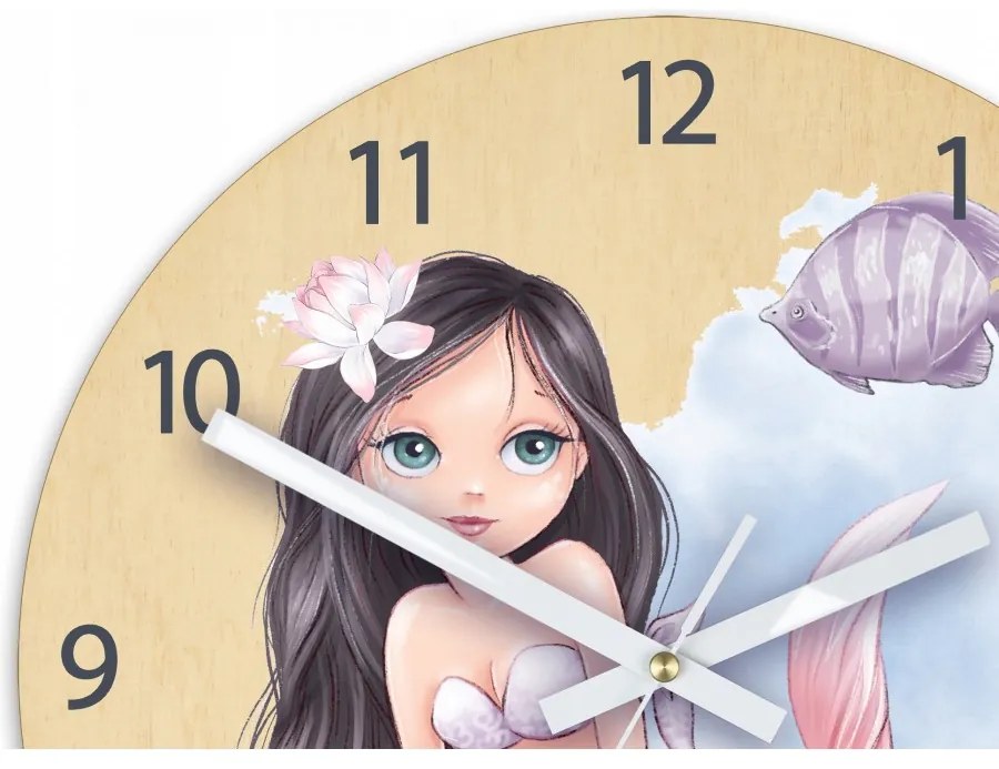 Zegar na ścianę cichy do pokoju dziecięcego drewniany nowoczesny syrenka