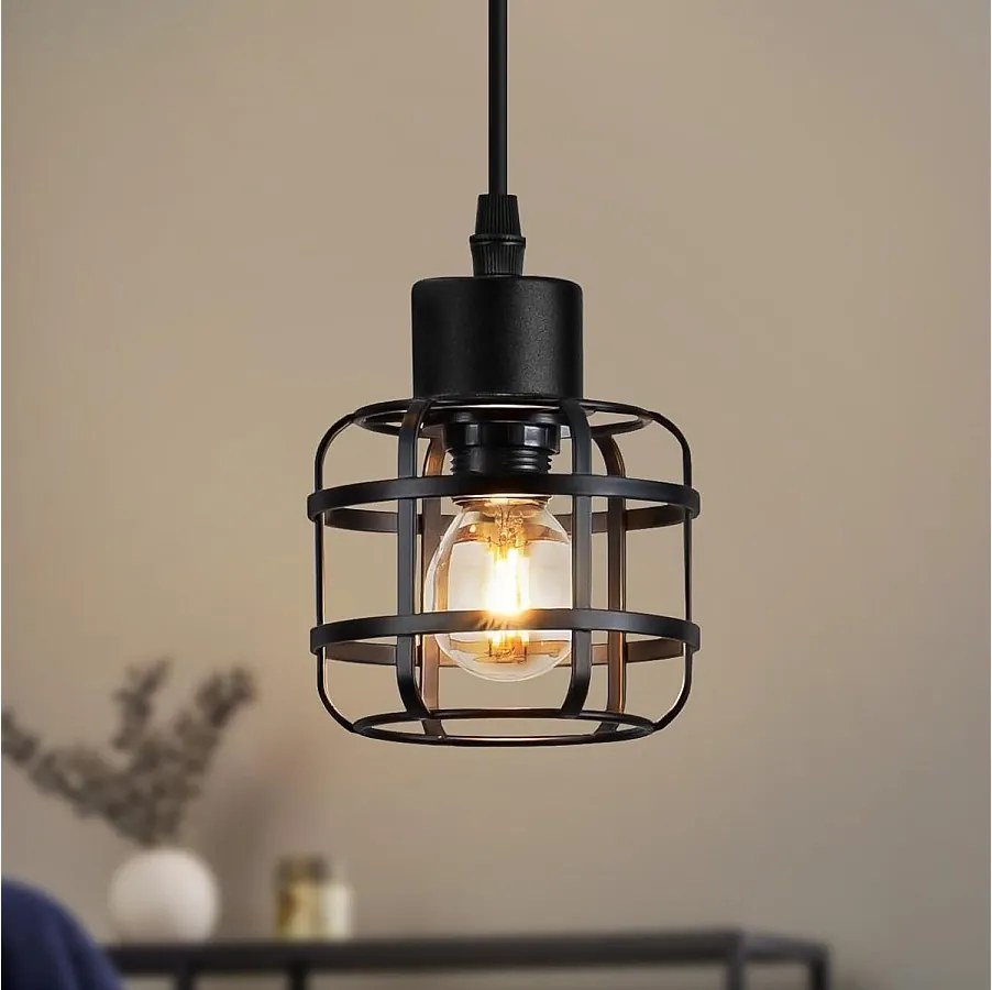 Lampa wisząca Nettlife Vintage, 1 lampa – czarny metalowy żyrandol E14 w stylu retro – regulowana wysokość, salon, jadalnia (żarówka nie jest dołączona)