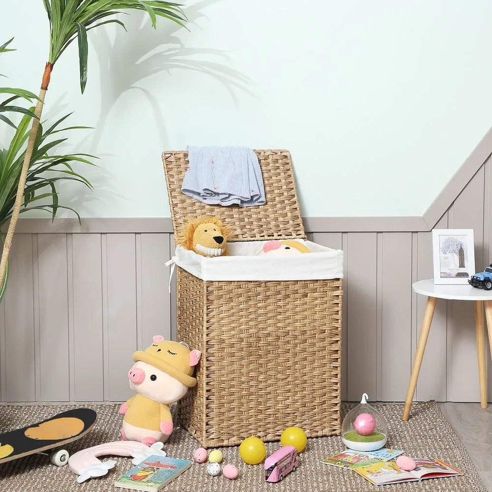SongmicsHome Kosz na bieliznę z syntetycznego rattanu AVA, 90l, naturalny brąz