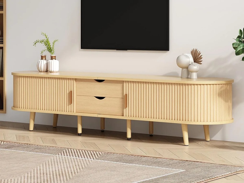 Meble TV 175x40x42 cm - z 2 szufladami - z 2 drzwiami przesuwnymi - naturalne