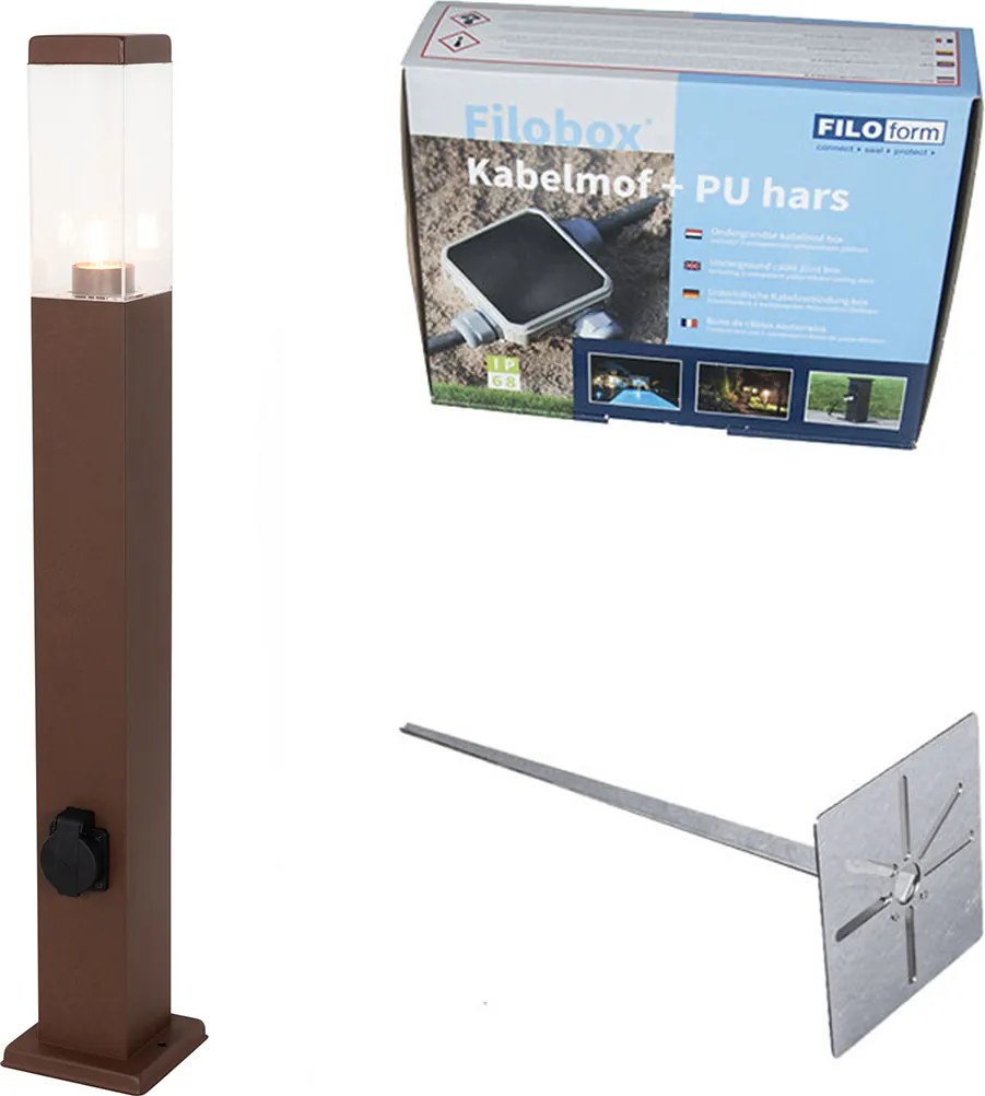 Lampa zewnętrzna rdzawobrązowa z grotem do ziemi i przepustem kablowym 80cm z oprawką IP44 - Malios