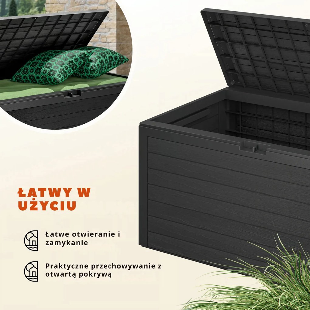 Pojemnik do przechowywania WOODEBOX, 280L, 120x46x57cm, antracytowa Prosperplast