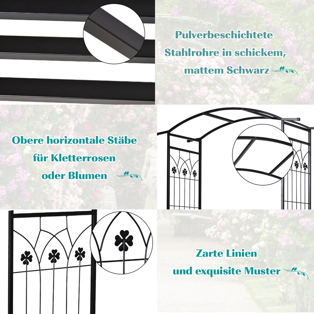 Outsunny Łuk Ogrodowy z Ławką Metalowa Brama Pergola Kratka dla Roślin Wspinających Czarny 152x58x207cm | Aosom PL