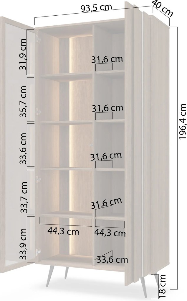 Witryna wysoka Flaro 93 cm z oświetleniem - dąb dunin
